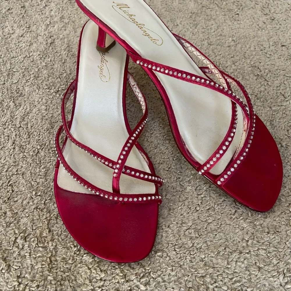 Michaelangelo David's Bridal Apple Red Satin Rhinestone Sandal Size 10